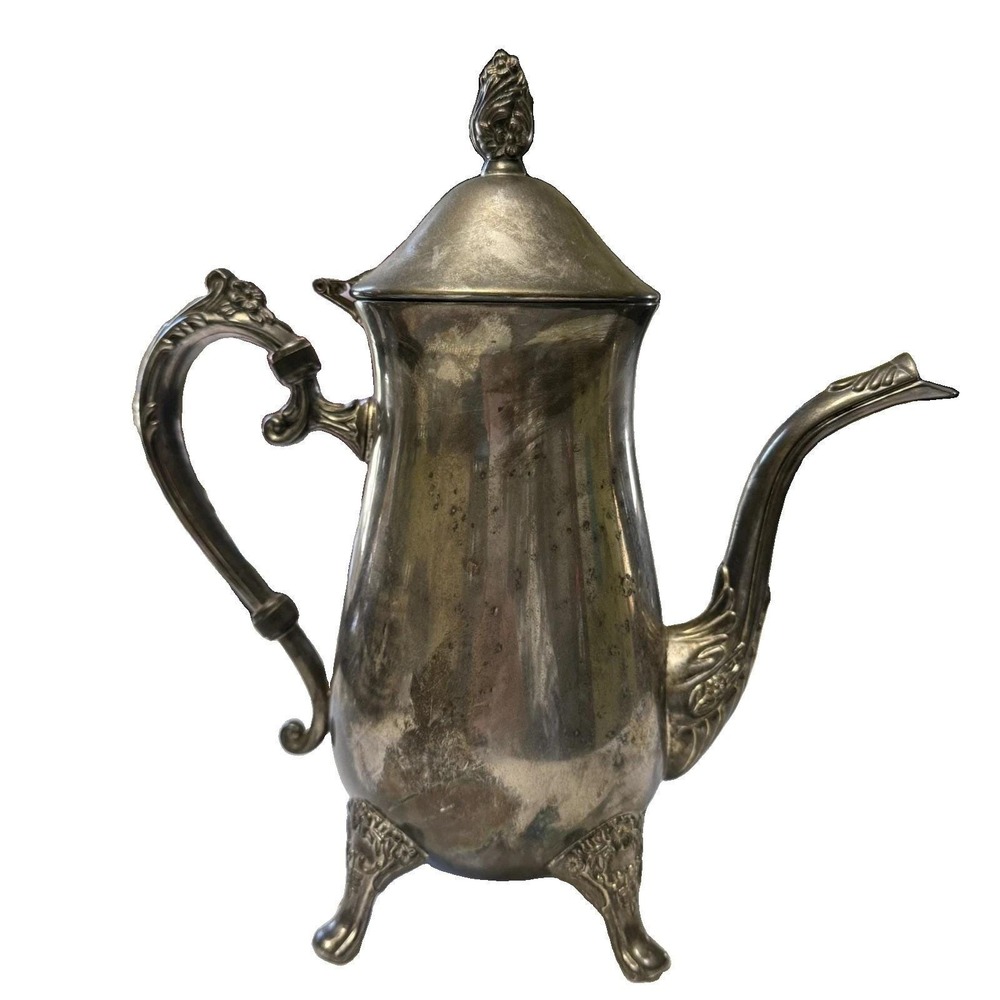 Vintage International Silver Co Silverplate Coffee Tea Pot Ornate Footed 9"